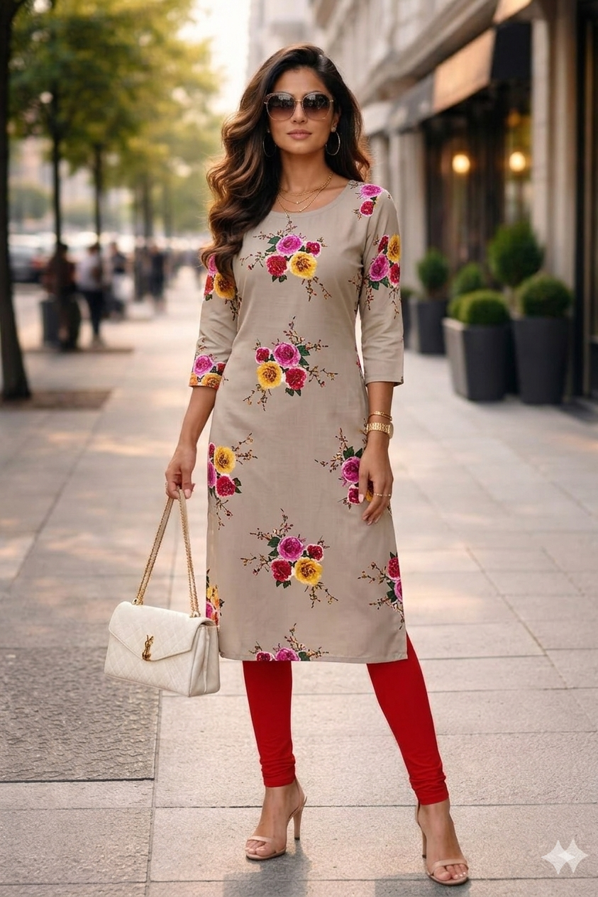 THE GARDENIA 'FLORAL BLOOM' GREY KURTA