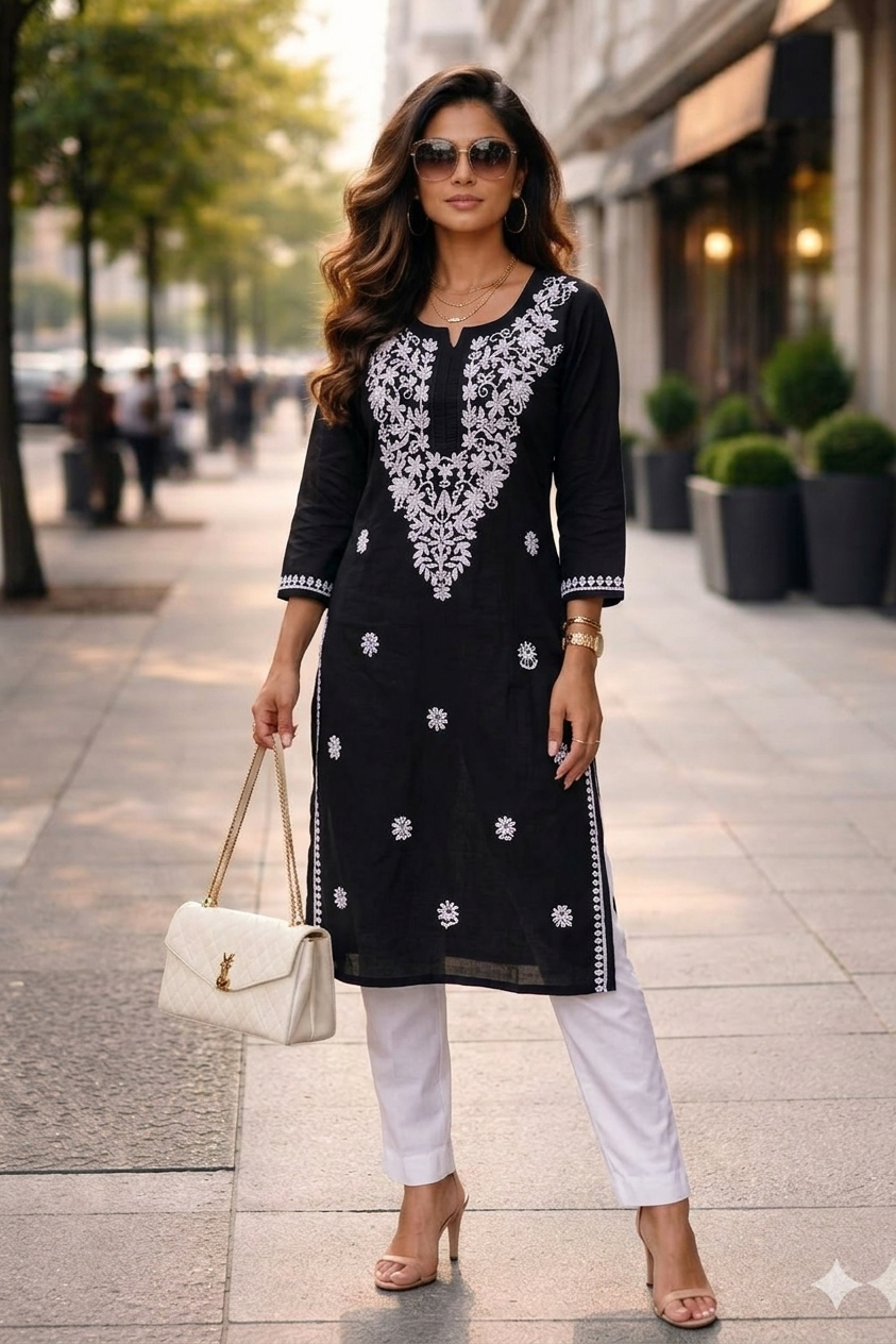 THE MIDNIGHT GRACE 'ROYAL CHIKANKARI' KURTA