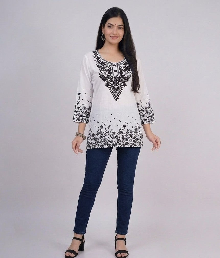 Floral Harmony Embroidered Cotton Tunic