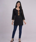 Noir Geometric Embroidered Rayon Tunic kurta