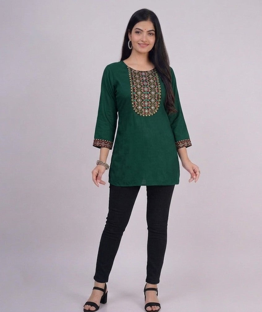Emerald Forest Embroidered Rayon Tunic