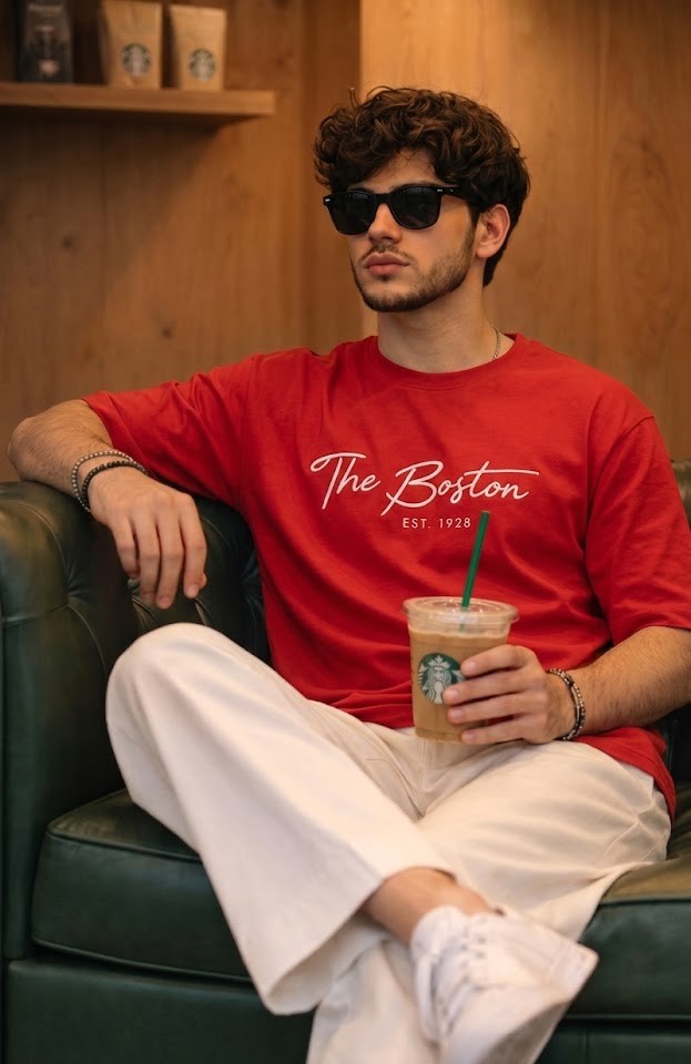 Crimson Boston script Oversized Tee