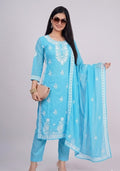 Sky Blue Serene Chikankari Ensemble kurta