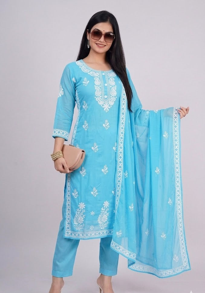 Sky Blue Serene Chikankari Ensemble kurta