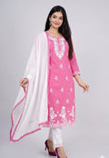 Rose Aura Chikankari Embroidered Kurta Set with Chiffon Dupatta