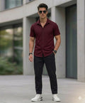 The Elite Maroon Chambray Short Sleeve