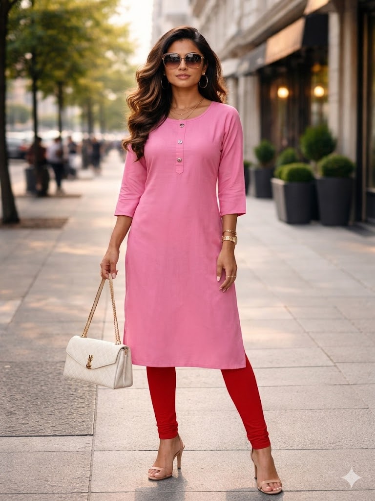 THE PINK BLOSSOM 'CLASSIC BUTTON' KURTA
